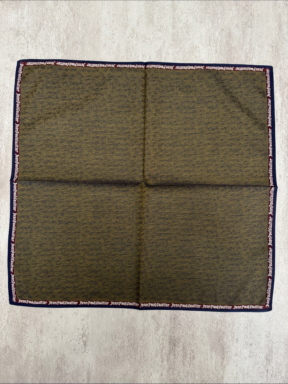 Jean Paul Gaultier Olive and Navy Logo-Trim Men's Pocket Square - Picture 5 of 6